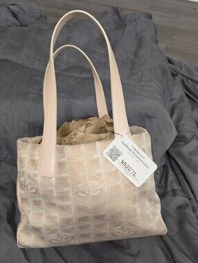 CHANEL Beige Shoulder Tote with Pale Pink Straps